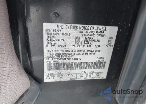 2003 Ford F-150 Lariat/Xlt из США, поврежденный, VIN 1FTRW08L73KA58913